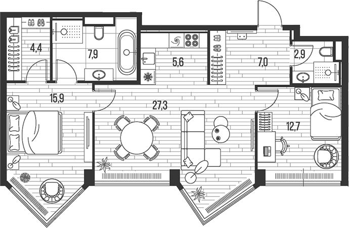 Планировка — Хай Лайф, 3-комн., 84 м²