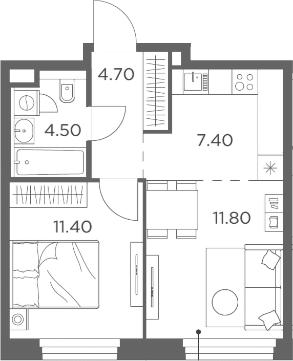 Планировка — Белый Град, 2-комн., 40 м²