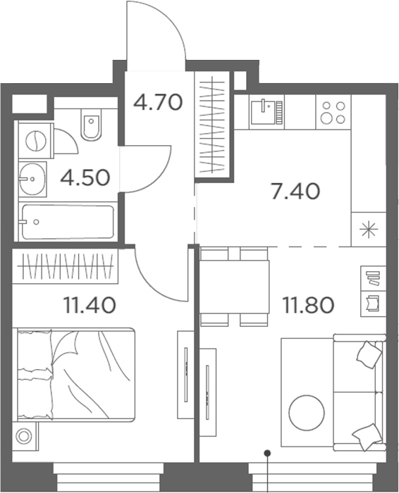 Планировка — Белый Град, 2-комн., 40 м²