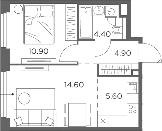 Планировка — Белый Град, 2-комн., 40 м²