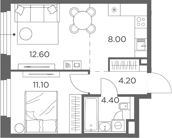 Планировка — Белый Град, 2-комн., 40 м²