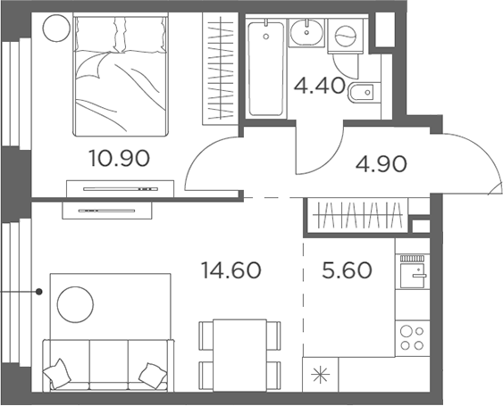 Планировка — Белый Град, 2-комн., 40 м²