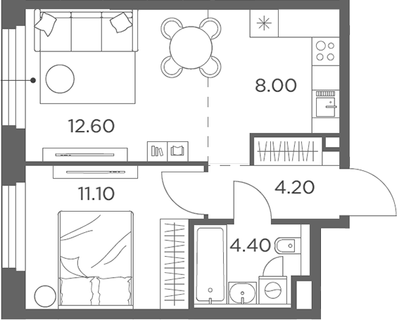 Планировка — Белый Град, 2-комн., 40 м²