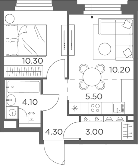 Планировка — Белый Град, 2-комн., 37 м²
