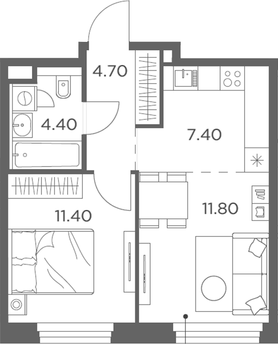 Планировка — Белый Град, 2-комн., 40 м²