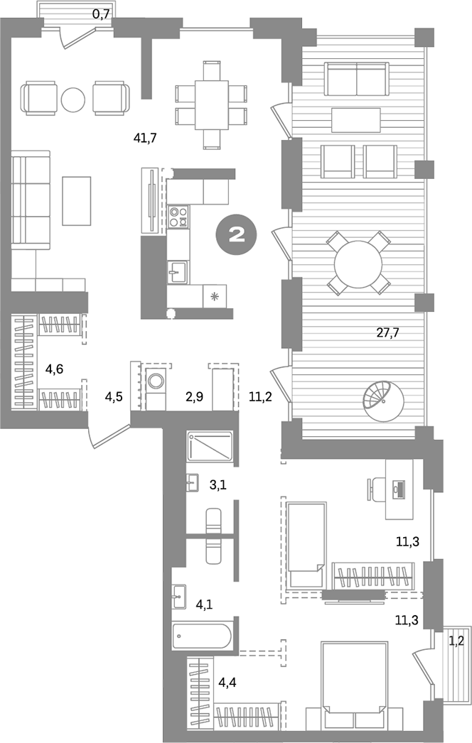 Планировка — Метроном, 2-комн., 98 м²