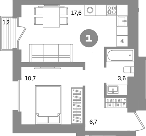 Планировка — Метроном, 1-комн., 38 м²