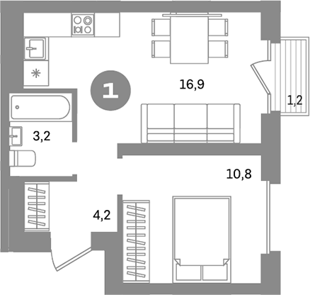 Планировка — Метроном, 1-комн., 35 м²