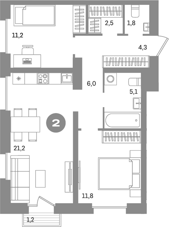 Планировка — Метроном, 2-комн., 63 м²