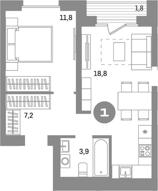 Планировка — Метроном, 1-комн., 41 м²