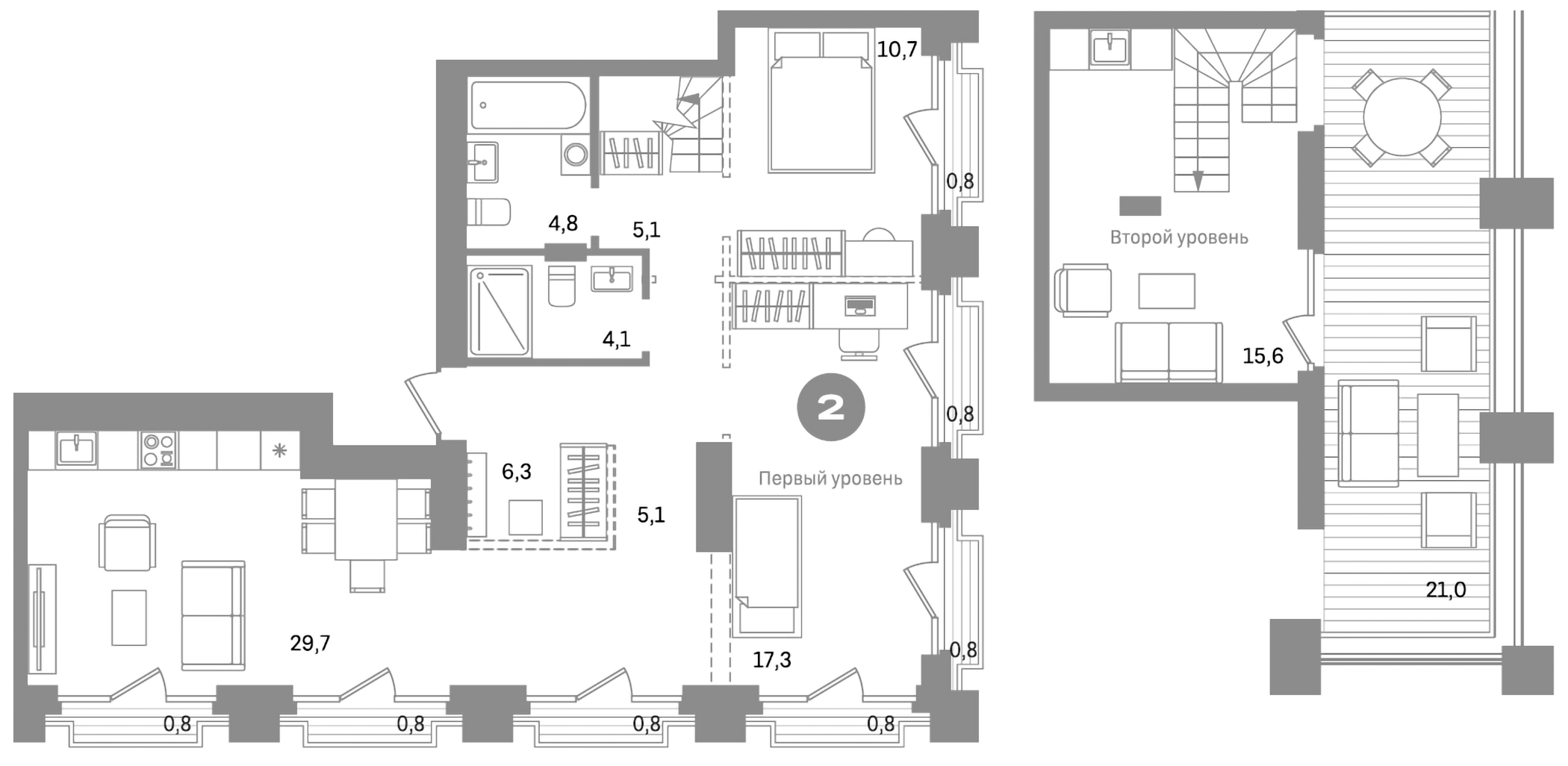 Планировка — Метроном, 2-комн., 99 м²