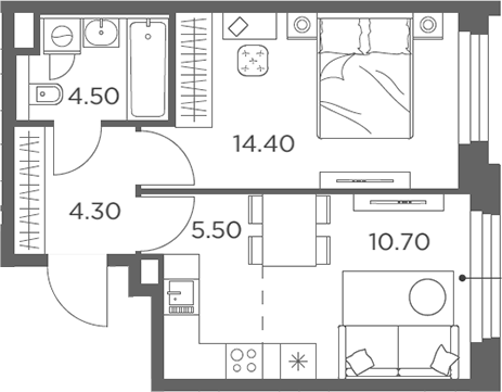 Планировка — Белый Град, 2-комн., 39 м²