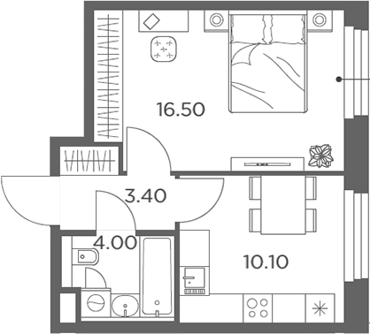 Планировка — Белый Град, 1-комн., 34 м²