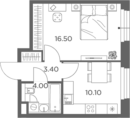 Планировка — Белый Град, 1-комн., 34 м²