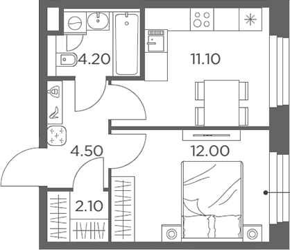 Планировка — Белый Град, 1-комн., 34 м²