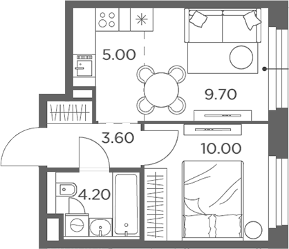 Планировка — Белый Град, 2-комн., 33 м²