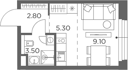 Планировка — Белый Град, Студия, 21 м²