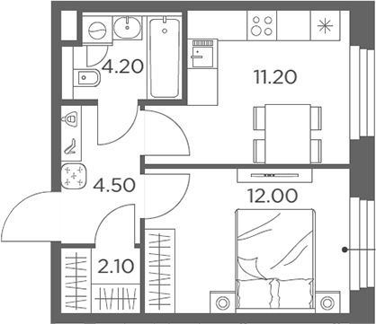 Планировка — Белый Град, 1-комн., 34 м²