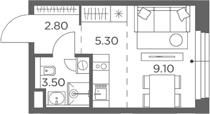 Планировка — Белый Град, Студия, 21 м²
