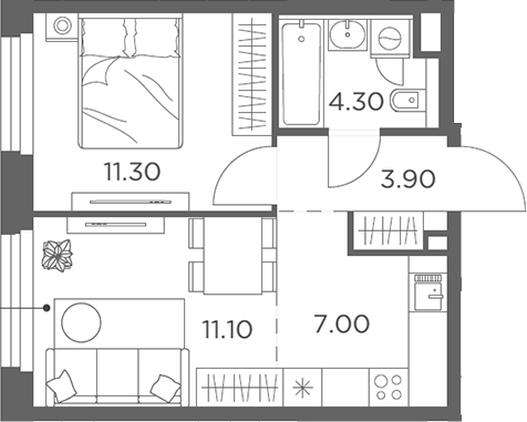 Планировка — Белый Град, 2-комн., 38 м²