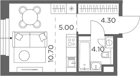 Планировка — Белый Град, Студия, 24 м²