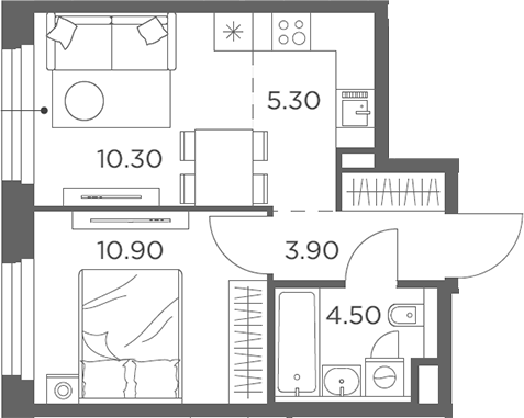 Планировка — Белый Град, 2-комн., 35 м²