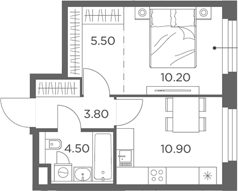 Планировка — Белый Град, 1-комн., 35 м²