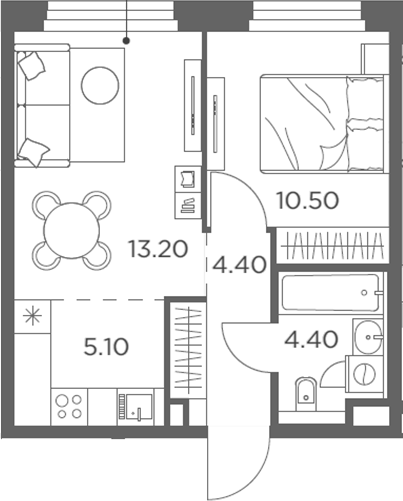 Планировка — Белый Град, 2-комн., 38 м²