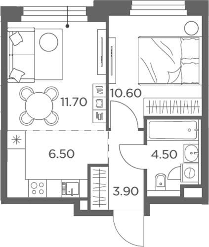Планировка — Белый Град, 2-комн., 37 м²