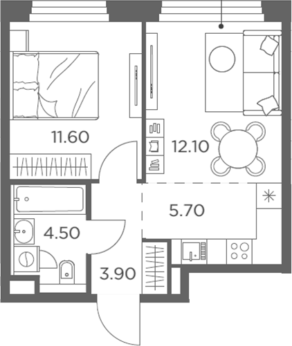 Планировка — Белый Град, 2-комн., 38 м²