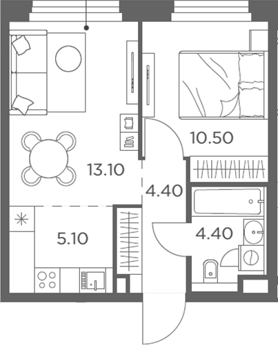 Планировка — Белый Град, 2-комн., 38 м²