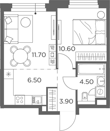 Планировка — Белый Град, 2-комн., 37 м²