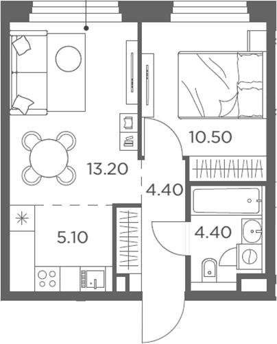 Планировка — Белый Град, 2-комн., 38 м²
