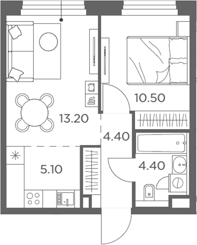 Планировка — Белый Град, 2-комн., 38 м²