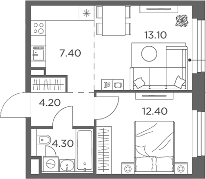 Планировка — Белый Град, 2-комн., 41 м²