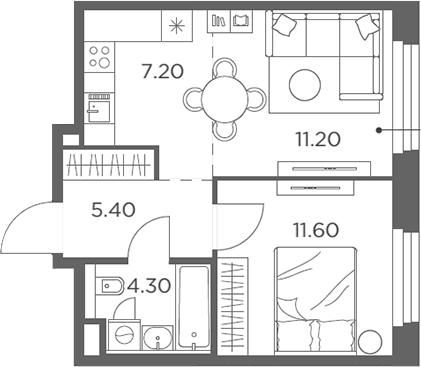 Планировка — Белый Град, 2-комн., 40 м²