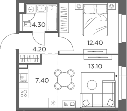 Планировка — Белый Град, 2-комн., 41 м²