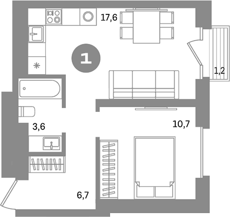 Планировка — Метроном, 1-комн., 38 м²
