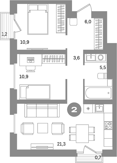 Планировка — Метроном, 1-комн., 58 м²
