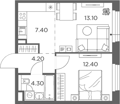 Планировка — Белый Град, 2-комн., 41 м²