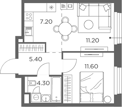 Планировка — Белый Град, 2-комн., 40 м²