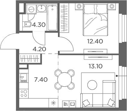 Планировка — Белый Град, 2-комн., 41 м²