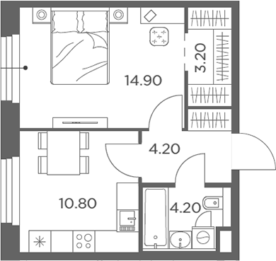 Планировка — Белый Град, 1-комн., 37 м²