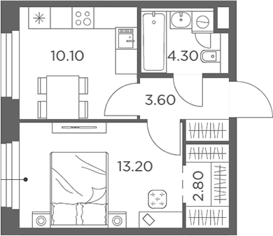Планировка — Белый Град, 1-комн., 34 м²