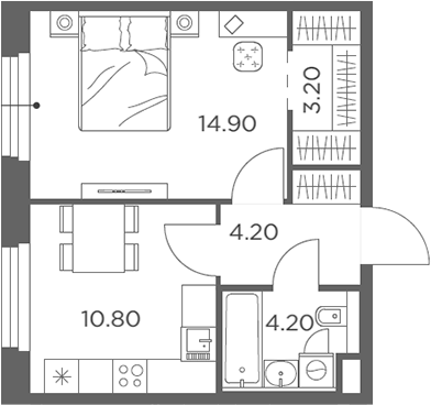 Планировка — Белый Град, 1-комн., 37 м²