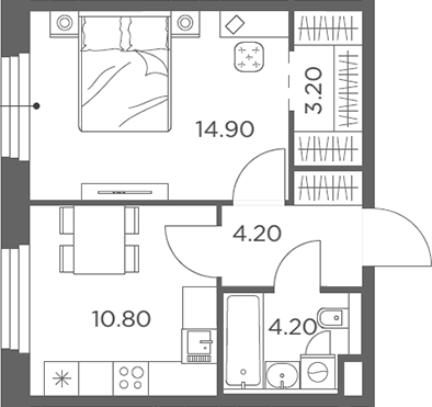 Планировка — Белый Град, 1-комн., 37 м²
