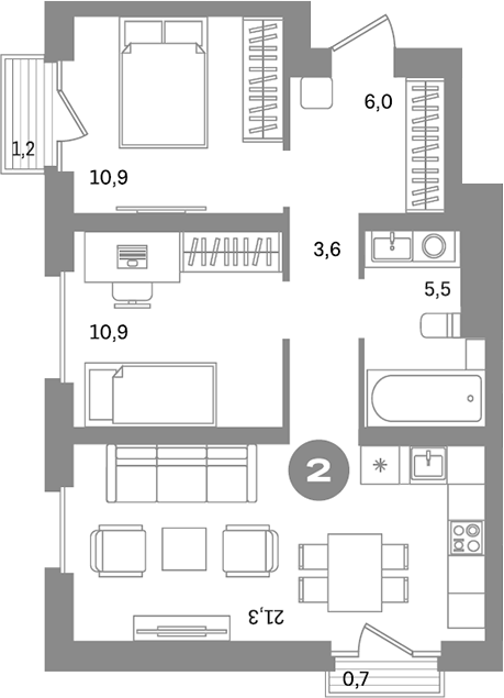 Планировка — Метроном, 1-комн., 58 м²