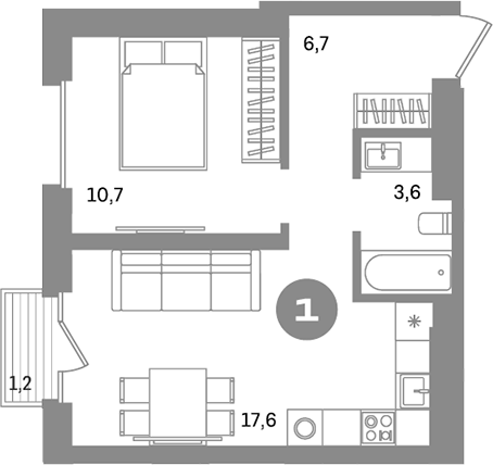 Планировка — Метроном, 1-комн., 38 м²