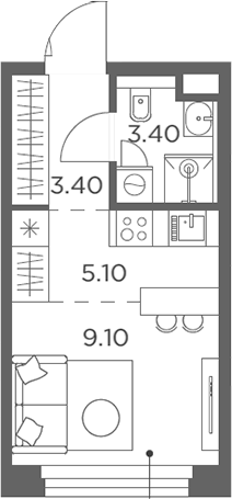 Планировка — Белый Град, Студия, 21 м²