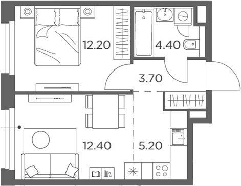 Планировка — Белый Град, 2-комн., 38 м²